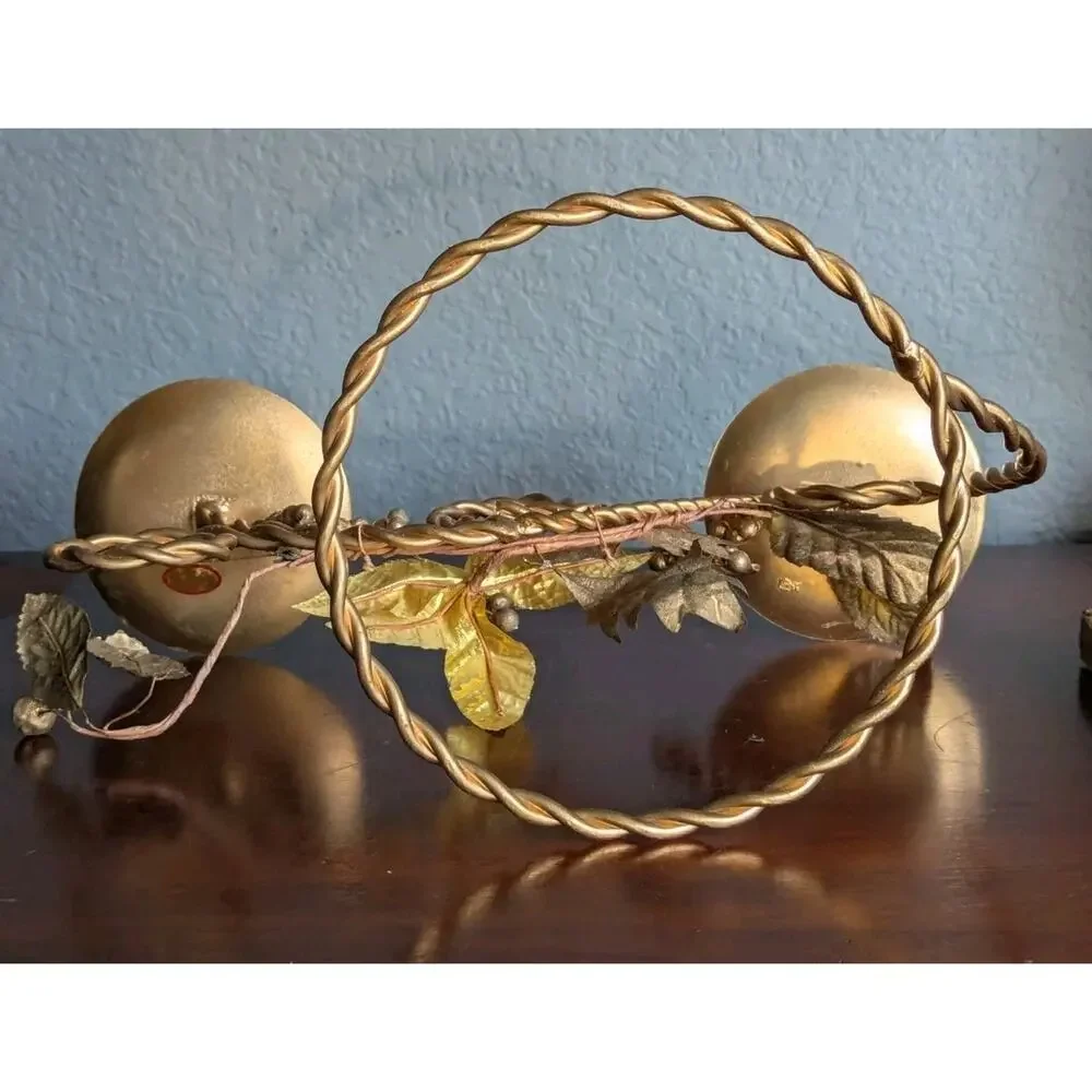 Vtg Hollywood Regency Gold Tole Metal Floral Candle Holder Centerpiece Mantel